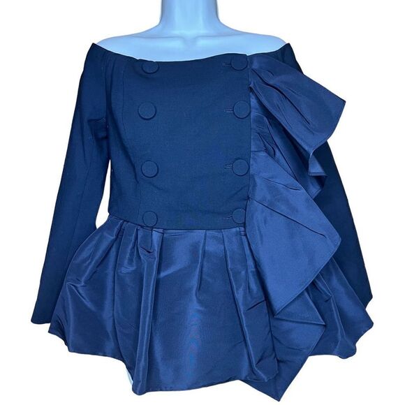 Carolina Herrera Off the Shoulder Ruffled Wool Blend Peplum Top NWT Size 10 - Picture 5 of 9